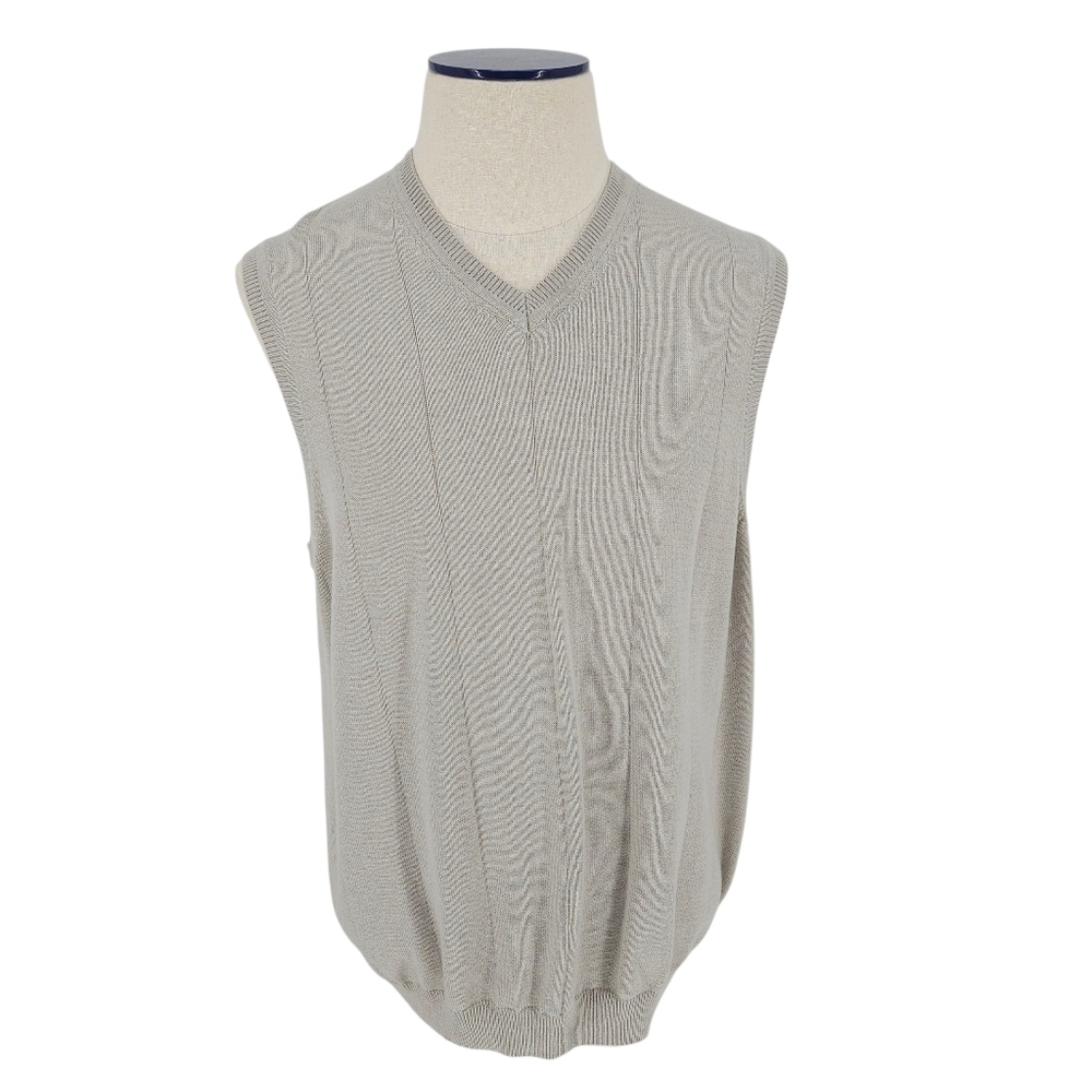Van Heusen Sweater Vest Gray Sleeveless V Neck Lightweight Pullover Large